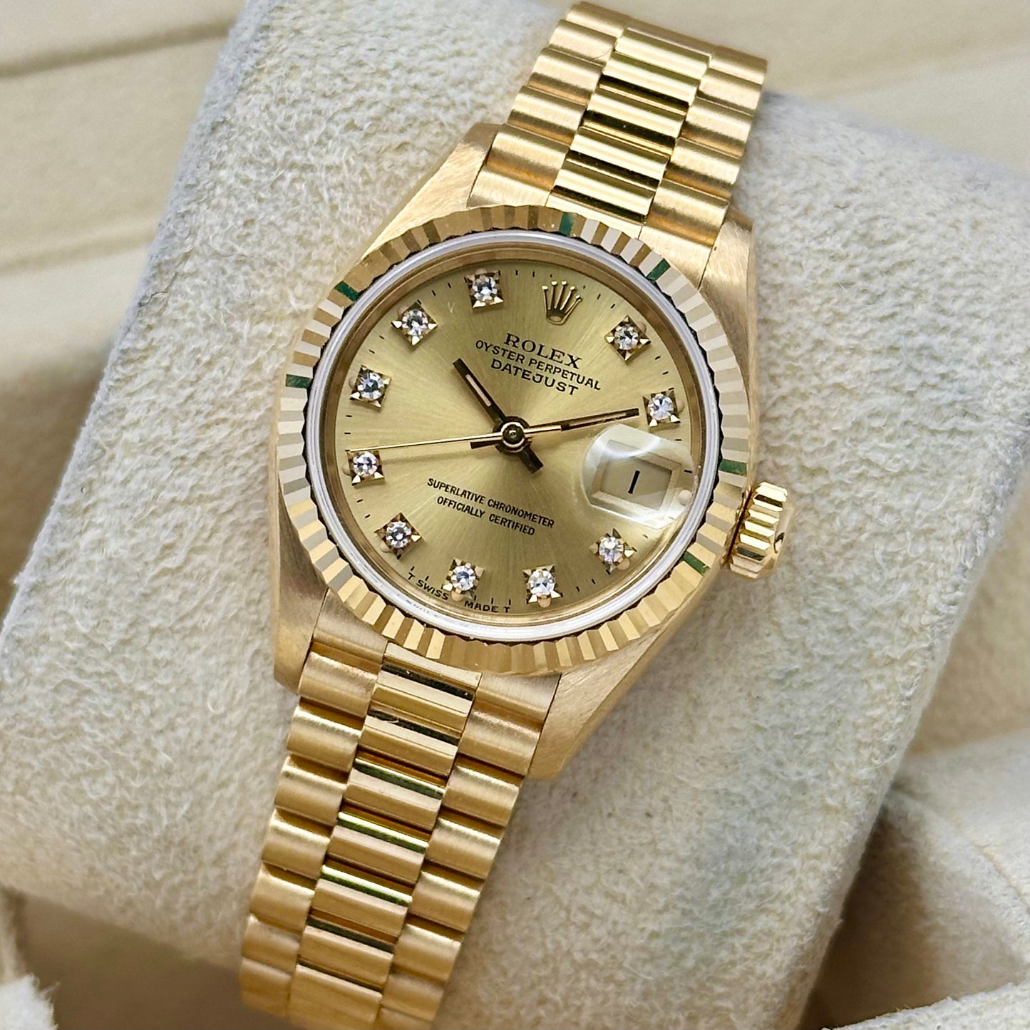 Lady-Datejust 26 Champagne Diamond 18K Yellow Gold President Ref 69178