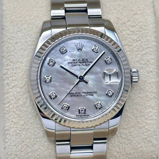 Datejust 31 Mother Of Pearl Diamond Dial 18K White Gold Ref 178274 2007