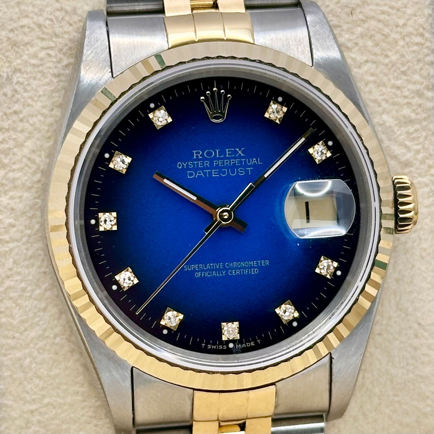 Datejust 36 Blue Vignette Diamond 18K Yellow Gold Ref 16233G 1991