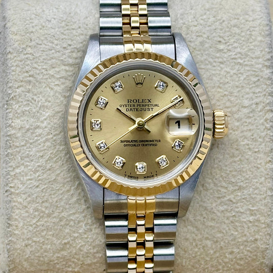 Lady-Datejust 26 18K Yellow Gold Champagne Big Diamond Ref 69173G 1995