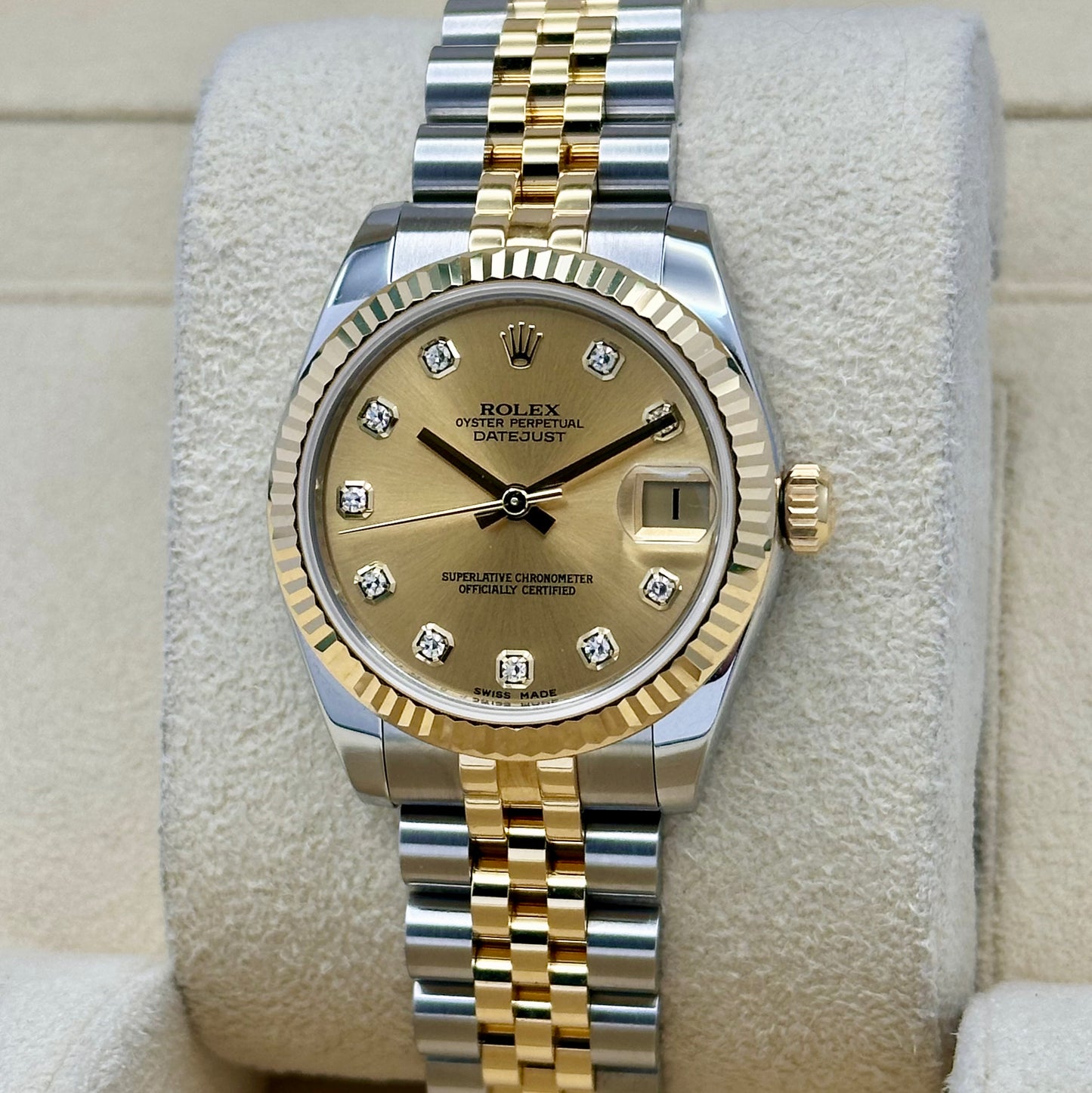 Datejust 31 Champagne Diamond Dial 18K Yellow Gold Ref 178273 2012