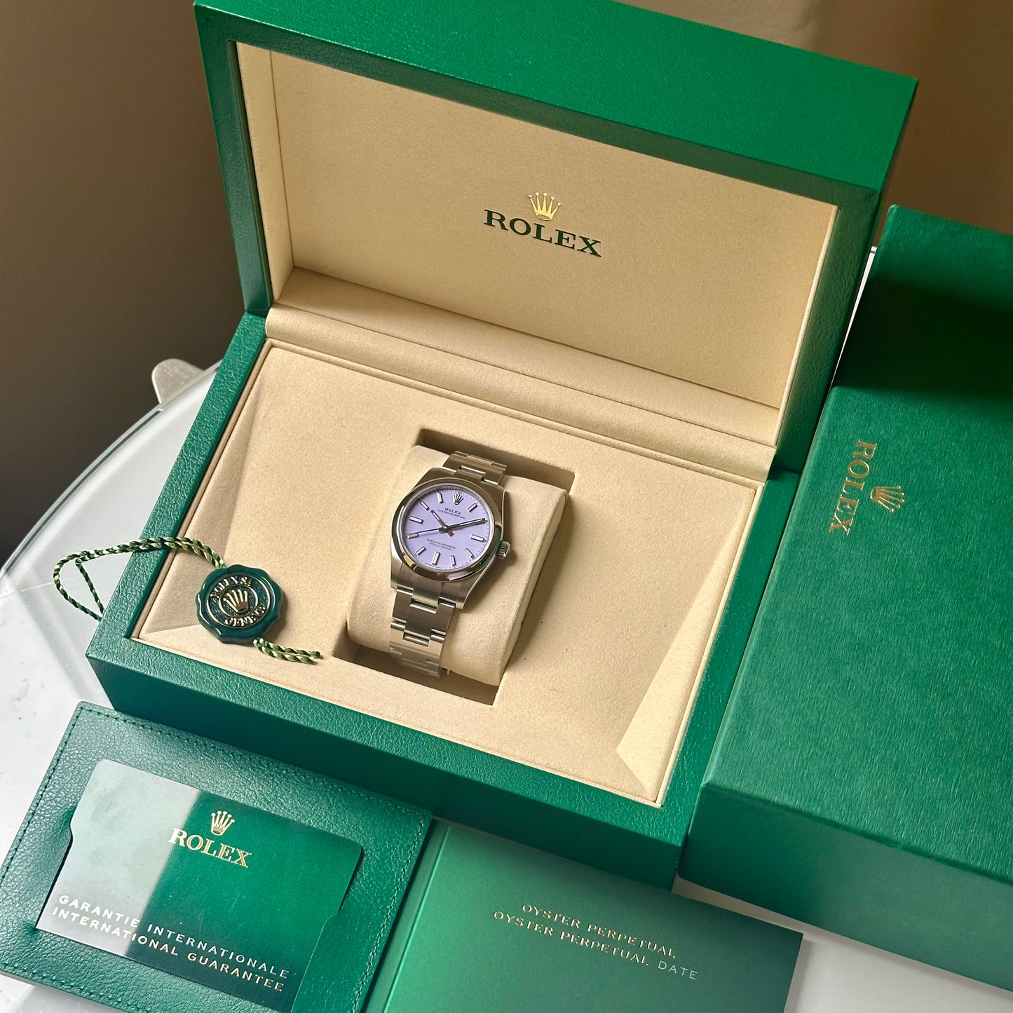 Oyster Perpetual 34 Lavender Dial Ref 124200 2025