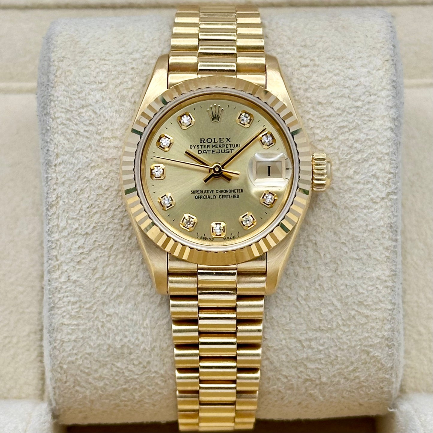 Lady-Datejust 26 Champagne Diamond 18K Yellow Gold President Ref 69178