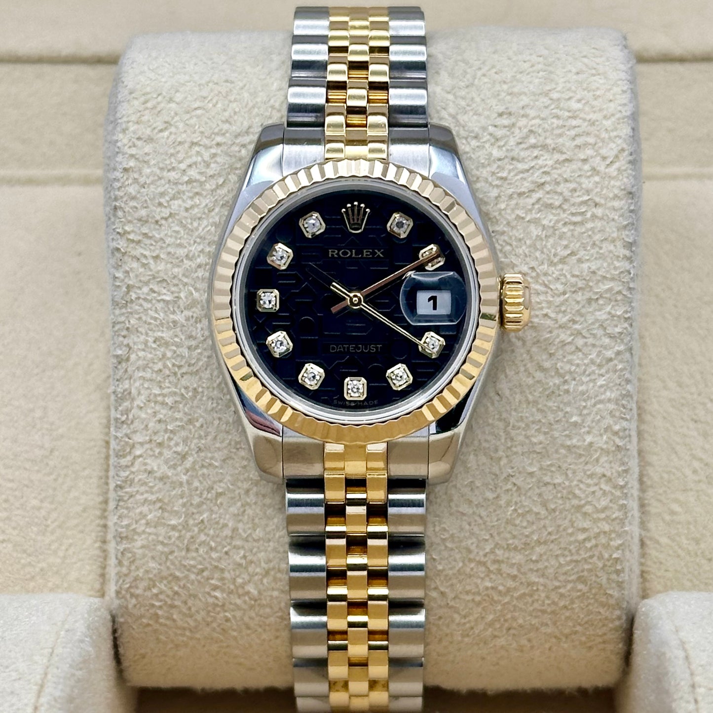Lady-Datejust 26 Black Anniversary Diamond Dial 18K Yellow Gold Ref 179173