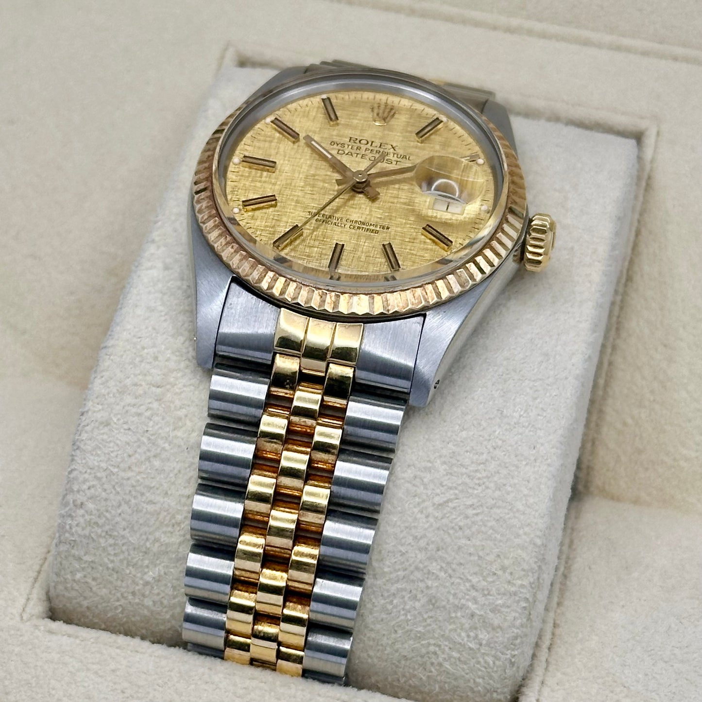 Datejust 36 Linen 18K Yellow Gold Ref 16013 1983