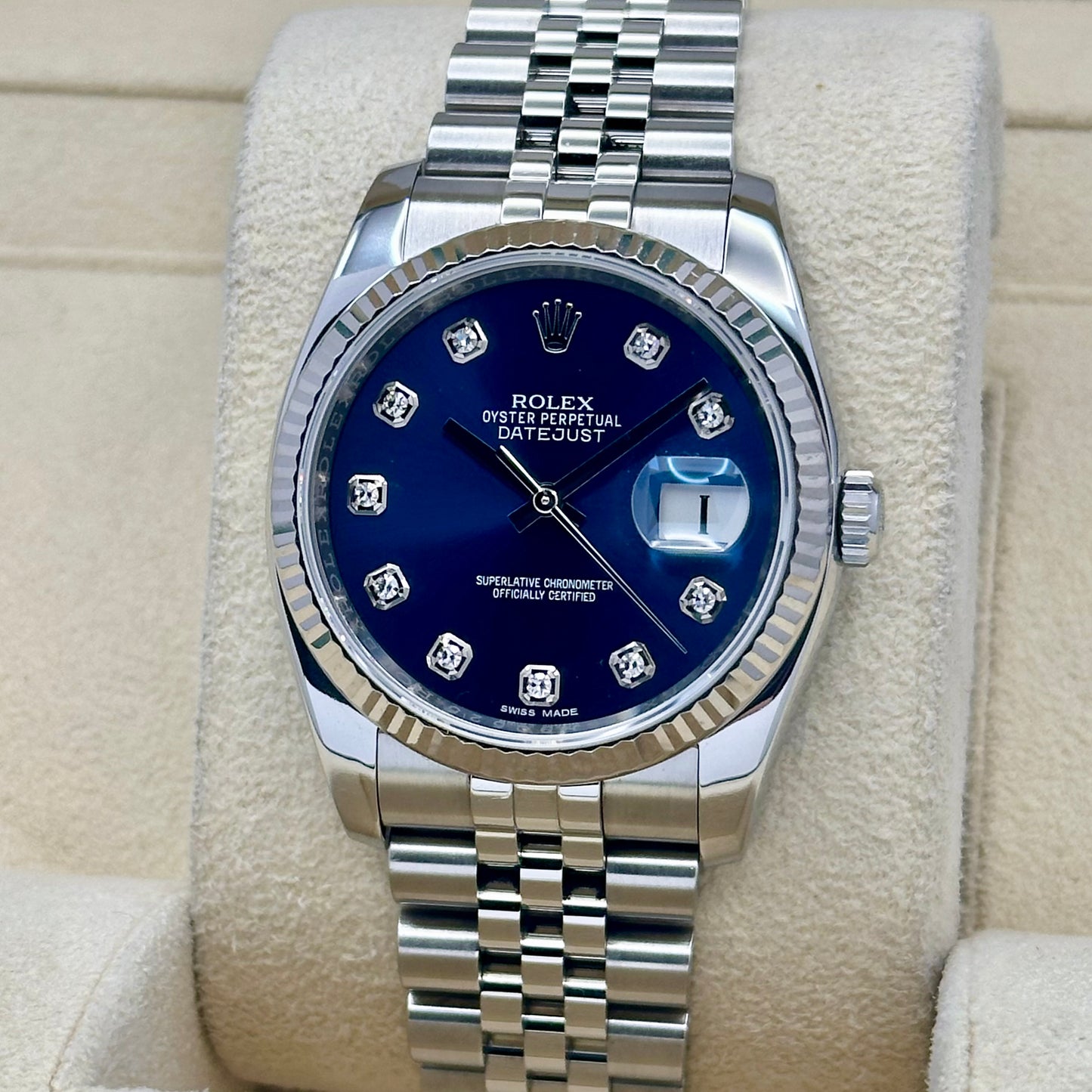 Datejust 36 Blue Diamond Dial Super Jubilee 18K White Gold Ref 116234 2016