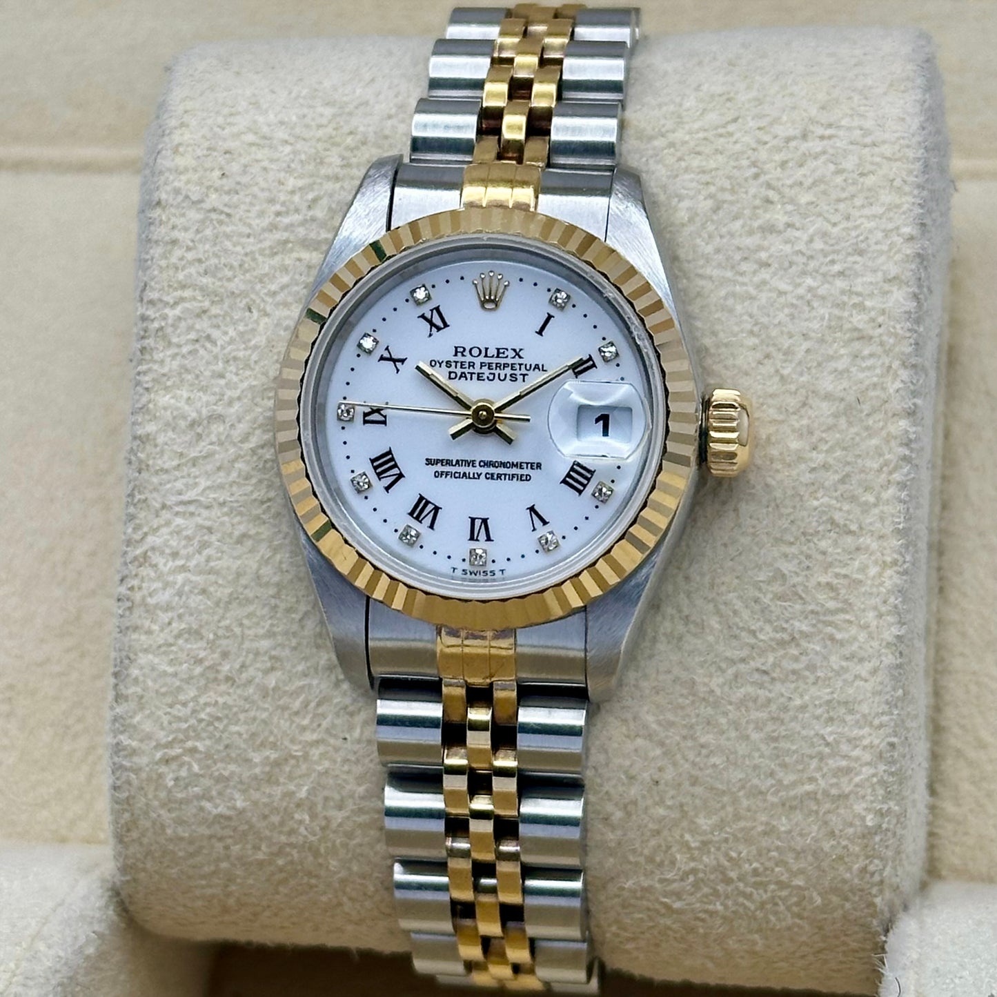 Lady-Datejust 26 White Buckley Diamond Dial 18K Yellow Gold Two Tone Ref 69173G 1995