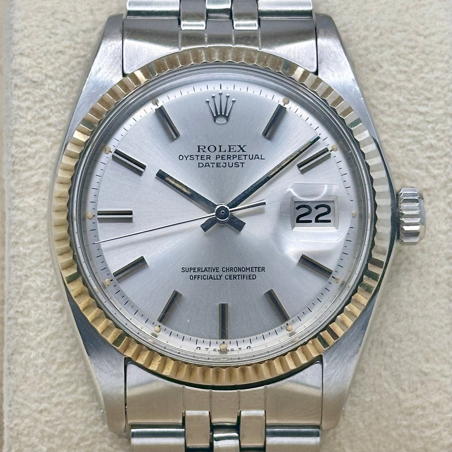 Datejust 36 Silver Pie Pan 18K White Gold Ref 1601 1971