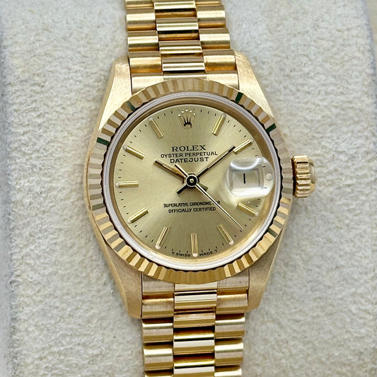 Lady-Datejust 26 Champagne 18K Yellow Gold President Ref 69178 1995