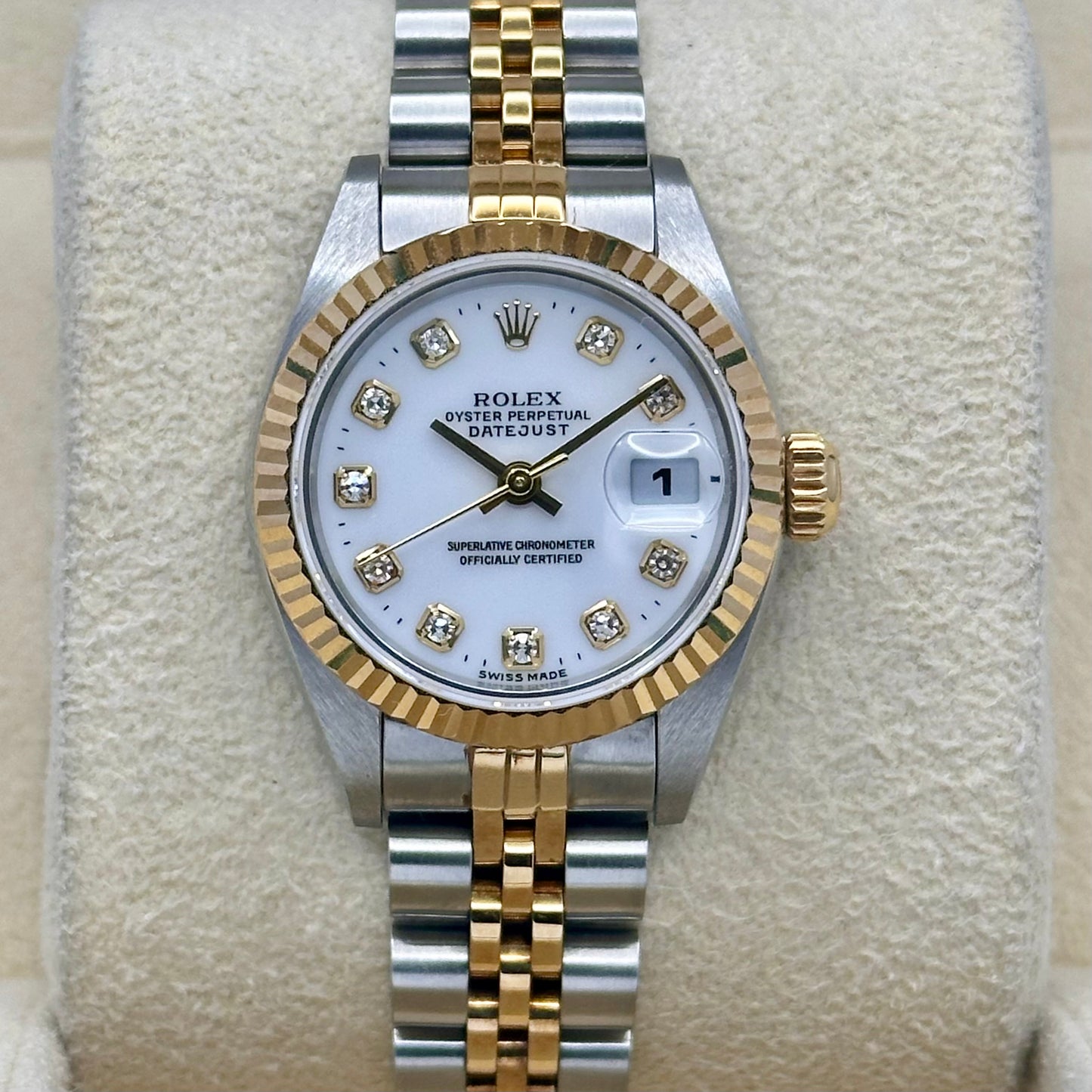 Lady-Datejust 26 White Big Diamond Dial 18K Yellow Gold Ref 69173G 1996