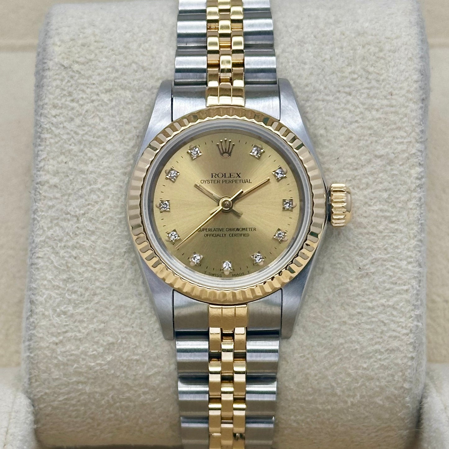 Oyster Perpetual 26 Champagne Diamond Dial 18K Yellow Gold Ref 67193 1991
