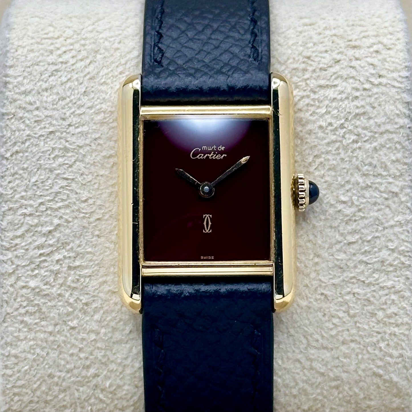 Tank Must De Cartier Small Burgundy Manual Winding