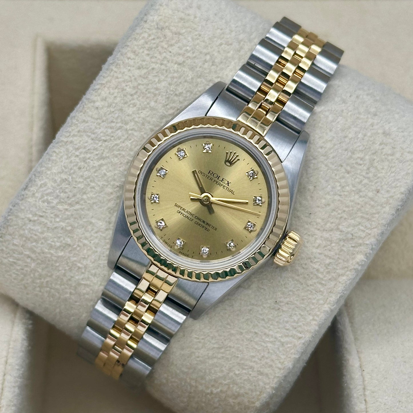 Oyster Perpetual 26 Champagne Diamond Dial 18K Yellow Gold Ref 67193 1991