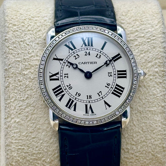 Ronde Louis Cartier Factory Diamond Bezel 18K White Gold Ref 2887