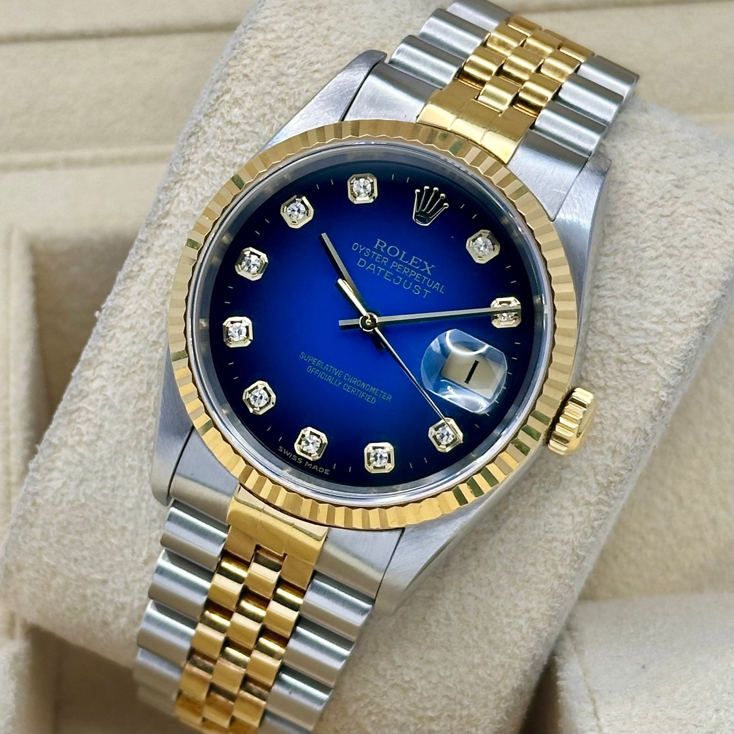 (ON HOLD) Datejust 36 Blue Vignette Diamond 18K Yellow Gold Ref 16233G 2000