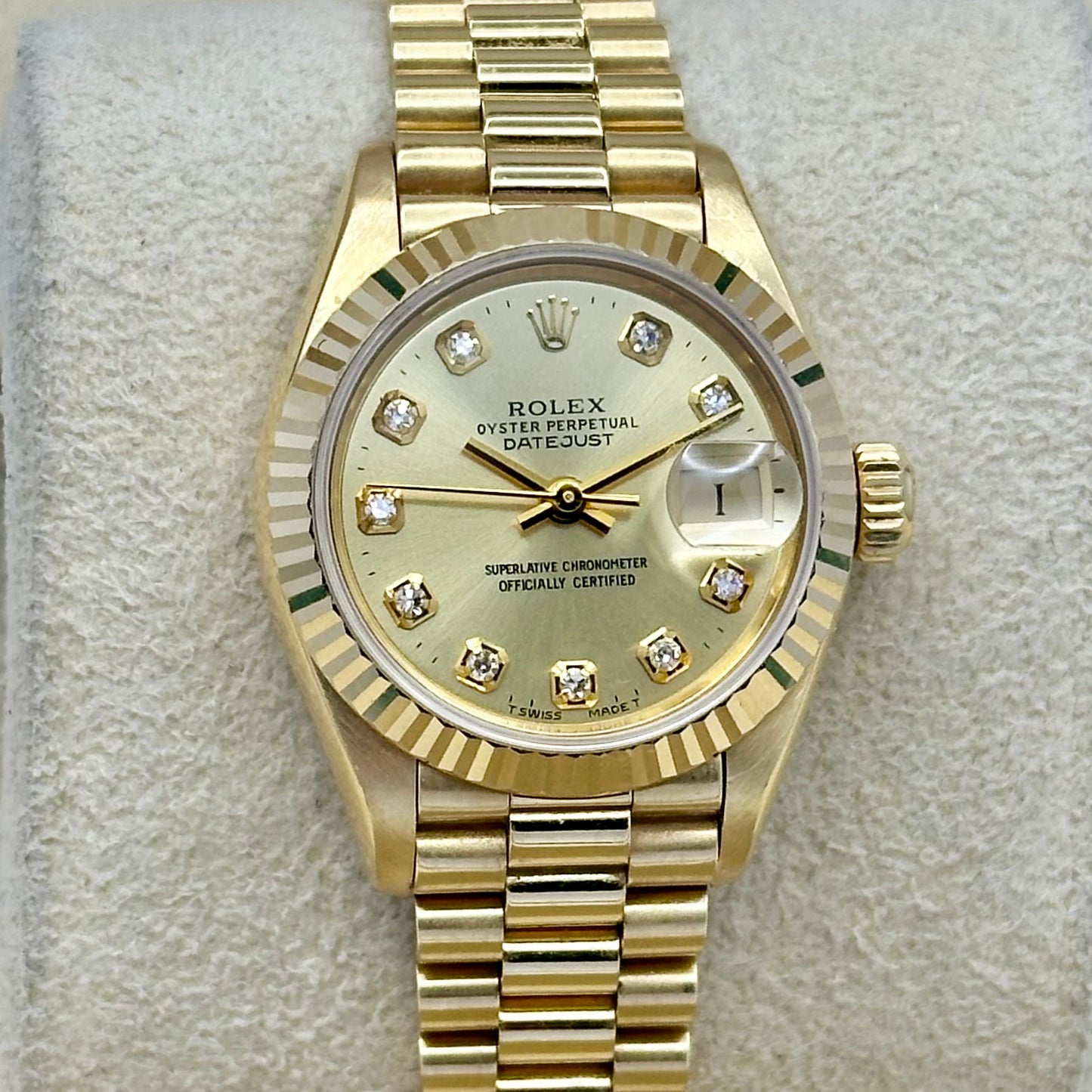 Lady-Datejust 26 Champagne Diamond 18K Yellow Gold President Ref 69178