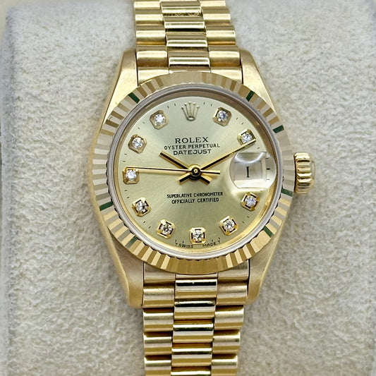 Lady-Datejust 26 Champagne Diamond 18K Yellow Gold President Ref 69178