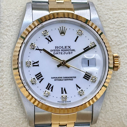 Datejust 36 White Buckley Diamond 18K Yellow Gold Ref 16233G 1997