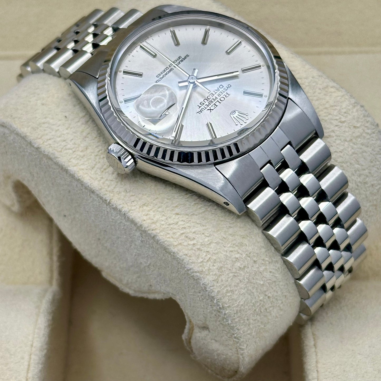 Datejust 36 Sunburst Silver 18K White Gold Ref 16014 1988