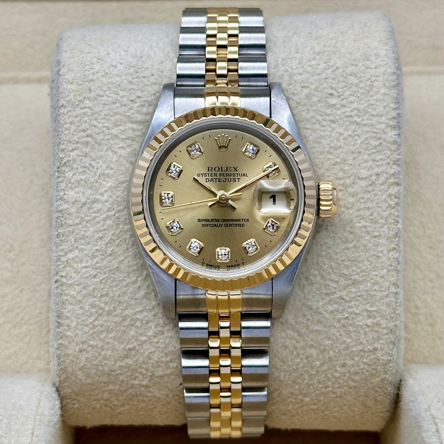 Lady-Datejust 26 18K Yellow Gold Champagne Big Diamond Ref 69173G 1995