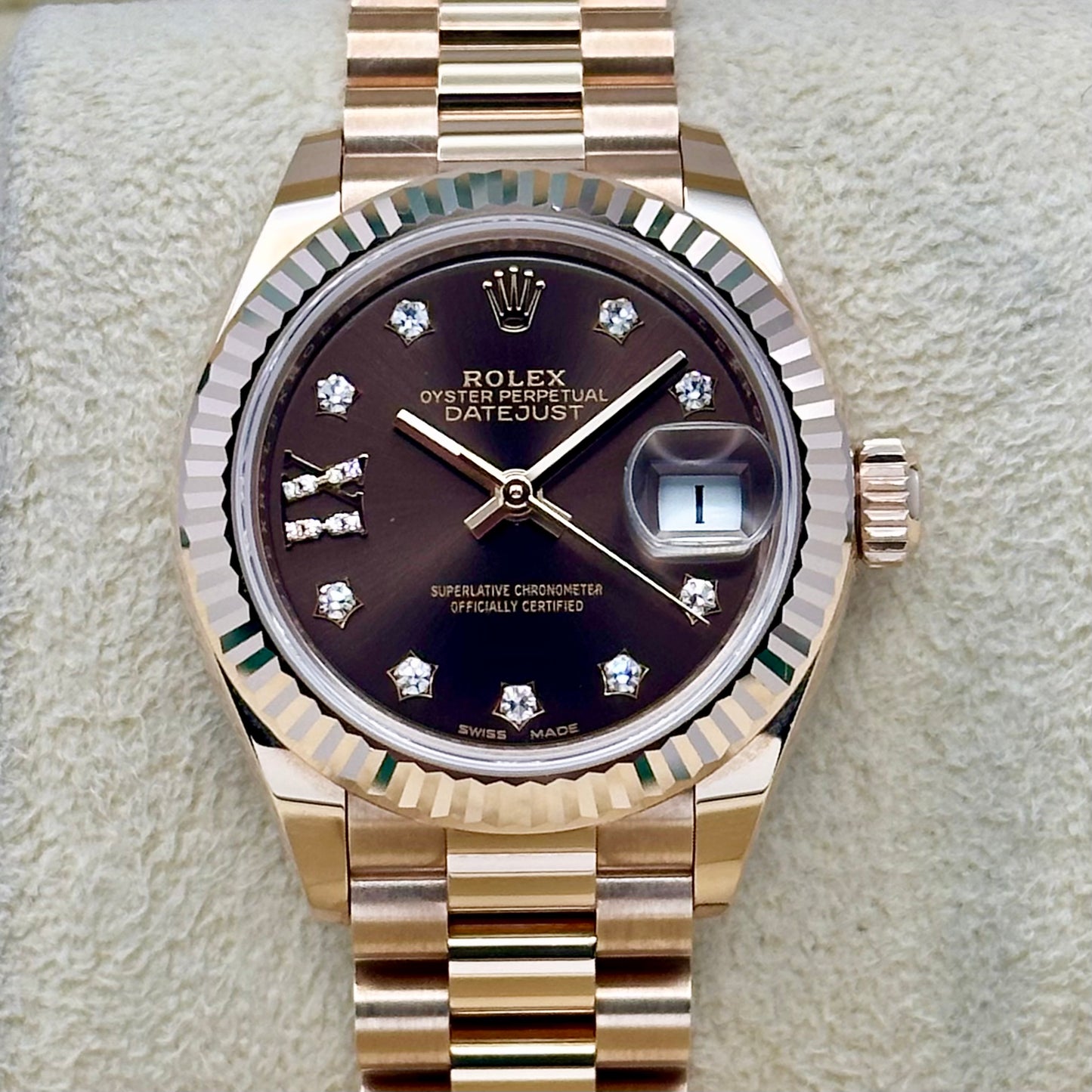 Lady-Datejust 28 Chocolate Diamond Star 18K Rose Gold President 279175