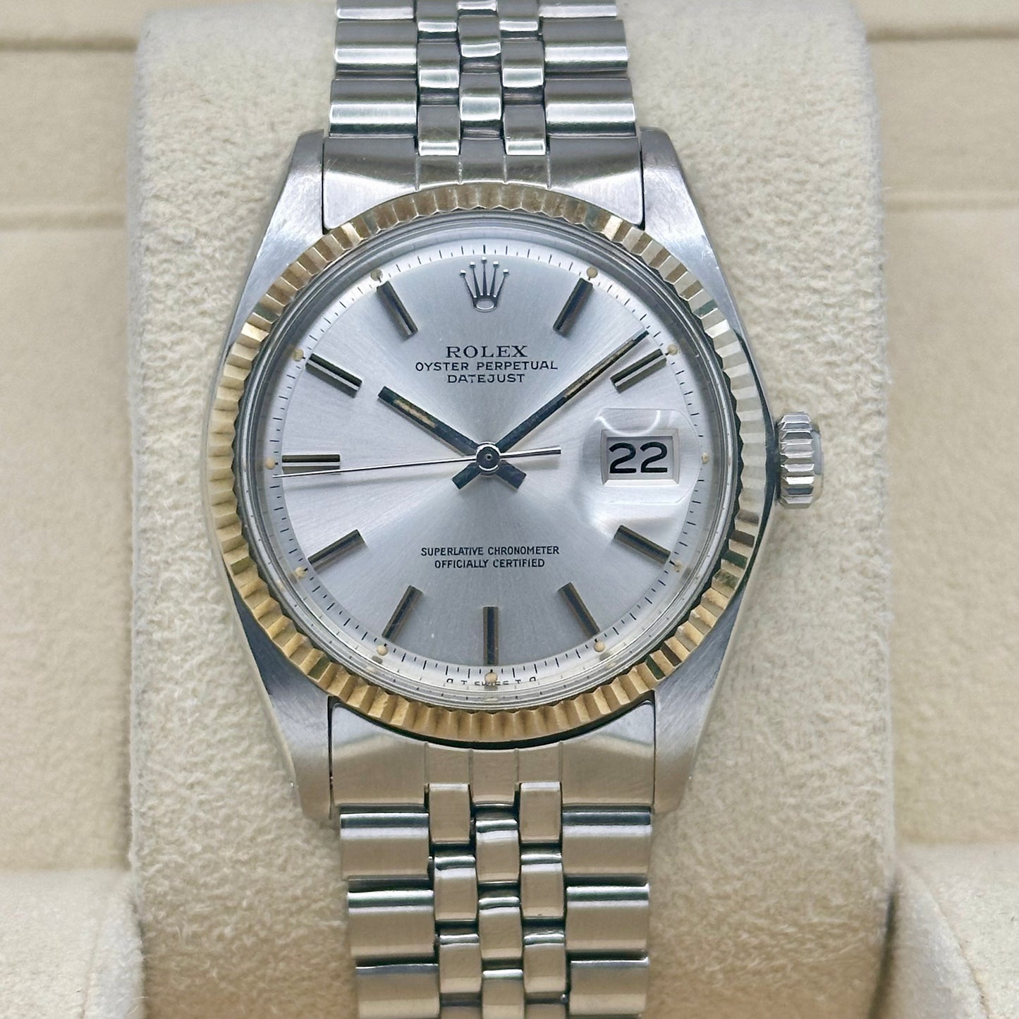 Datejust 36 Silver Pie Pan 18K White Gold Ref 1601 1971