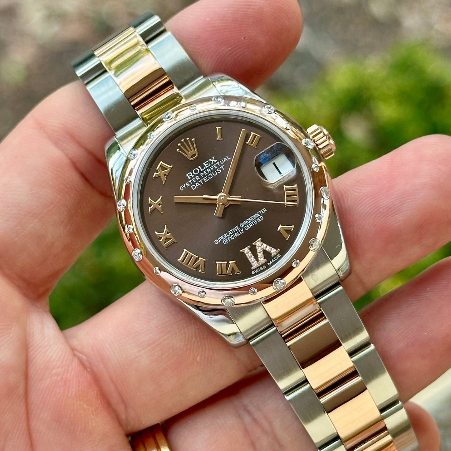 Datejust 31 Factory Diamond Bezel Chocolate Diamond Dial Ref 178341