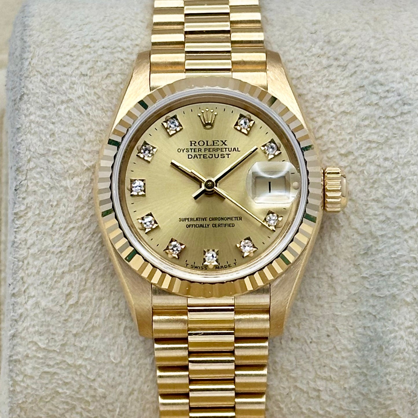 Lady-Datejust 26 Champagne Diamond 18K Yellow Gold President Ref 69178