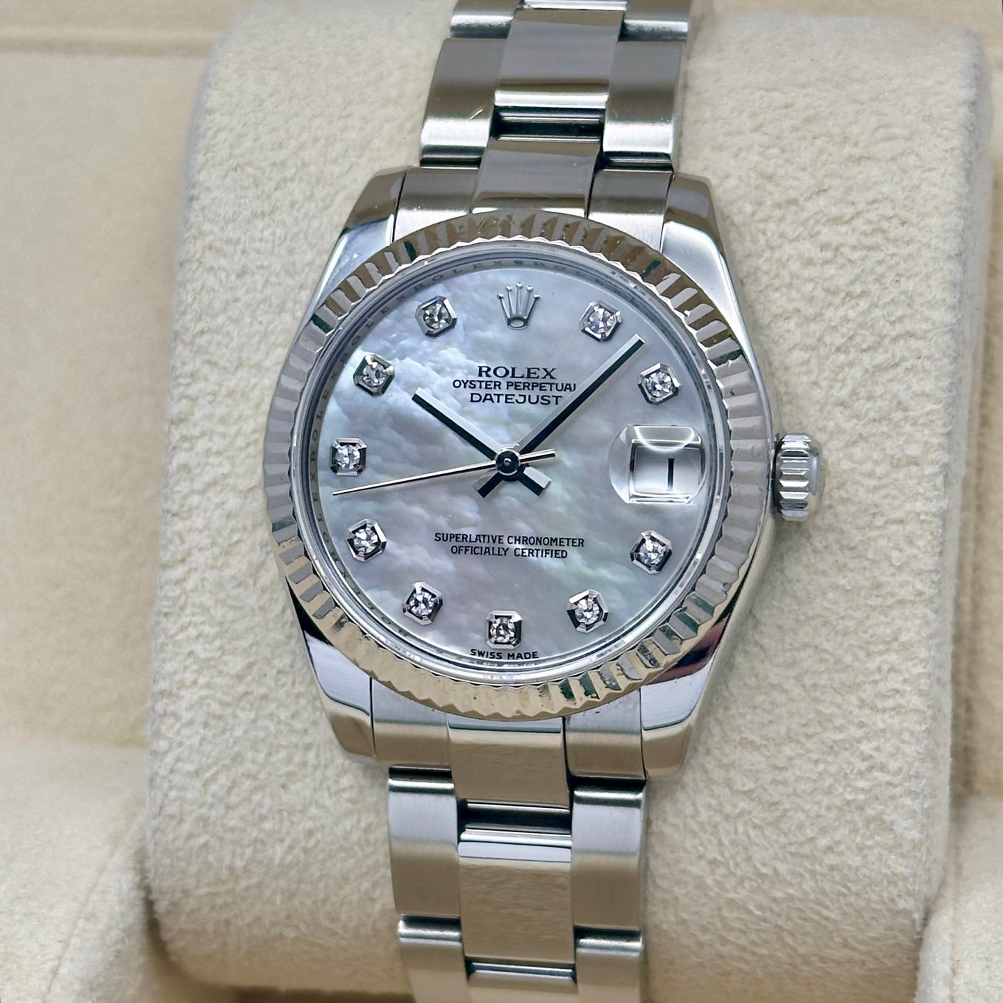 Datejust 31 Mother Of Pearl Diamond Dial 18K White Gold Ref 178274 2007