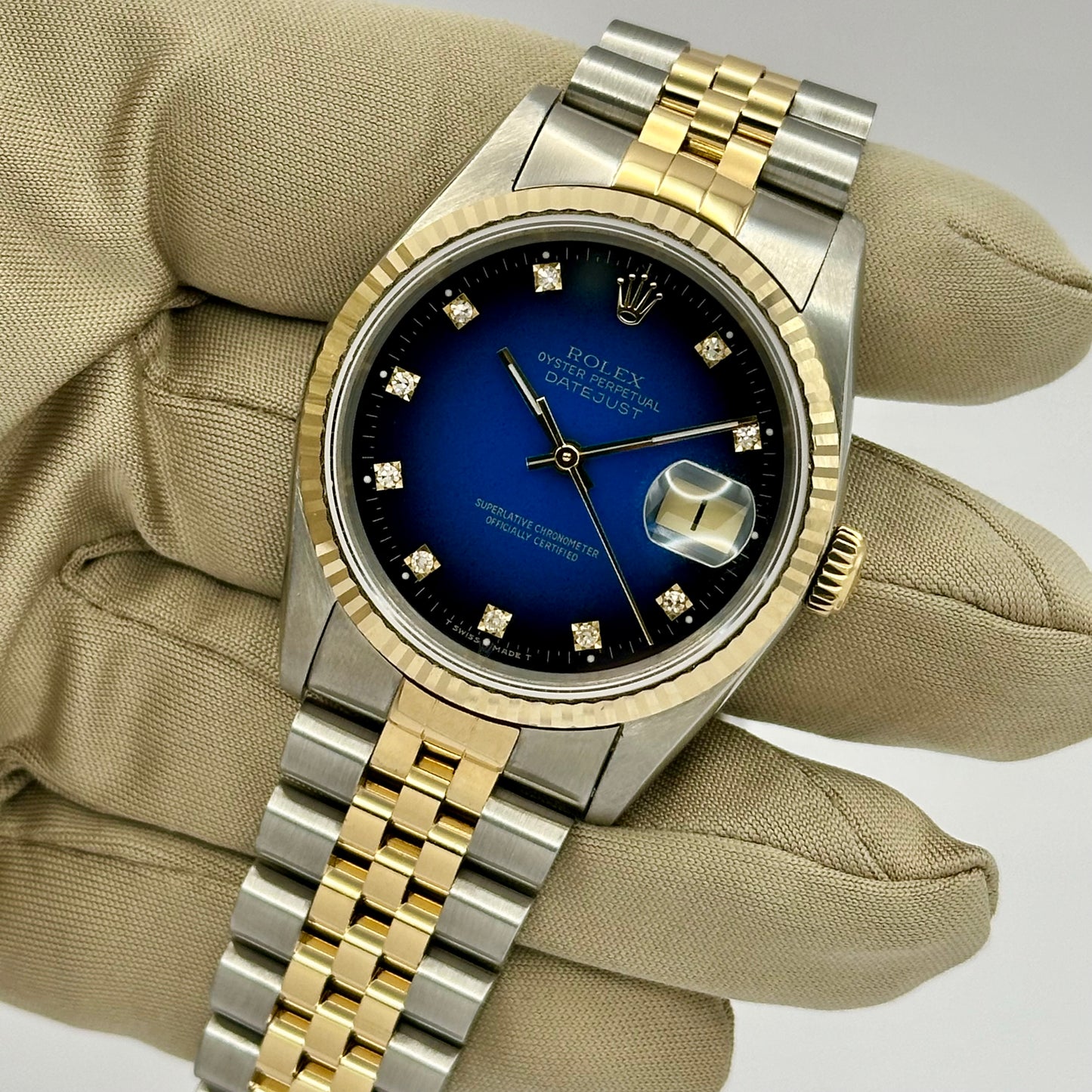 Datejust 36 Blue Vignette Diamond 18K Yellow Gold Ref 16233G 1991
