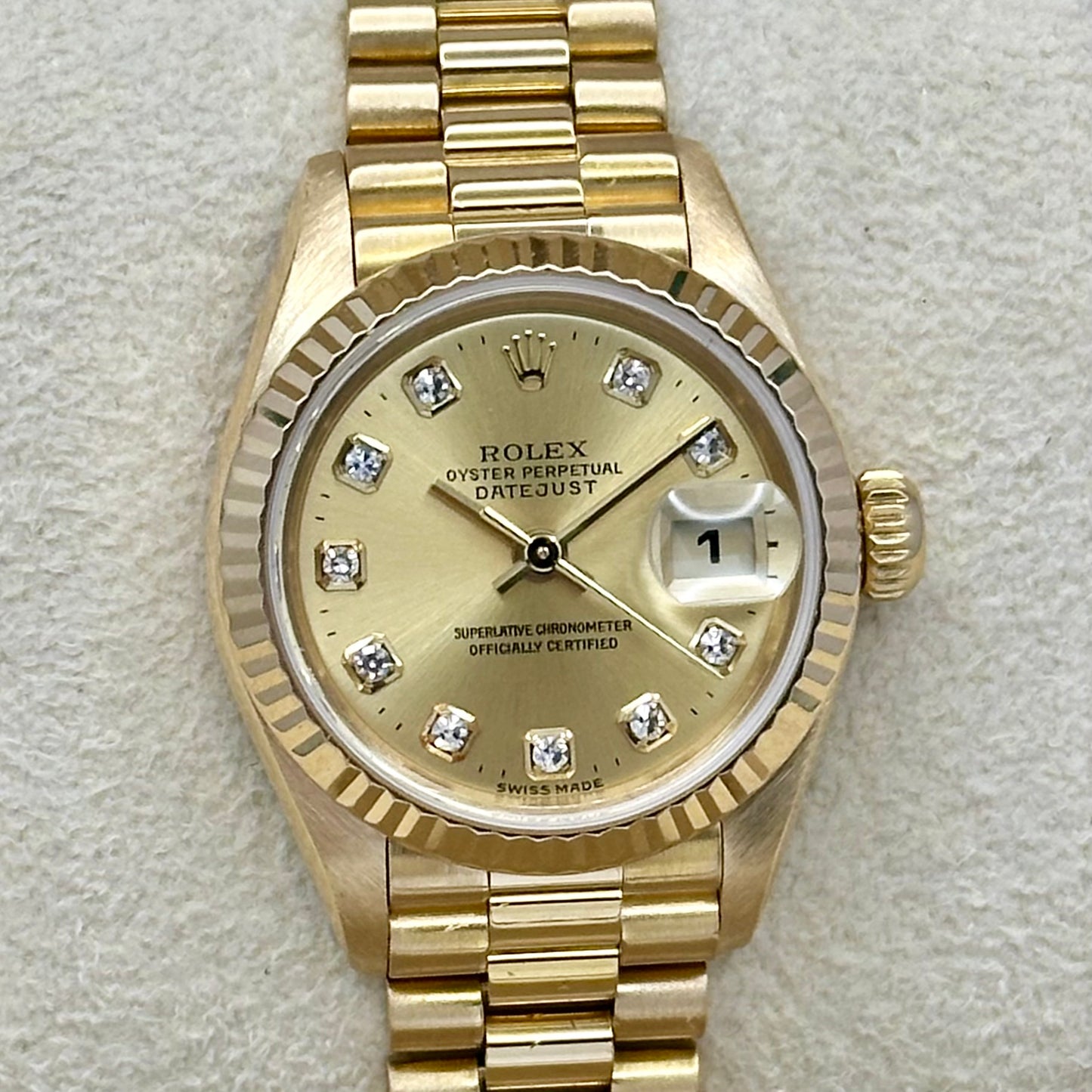 Lady-Datejust 26 Champagne Big Diamond 18K Yellow Gold President Ref 79178 1999