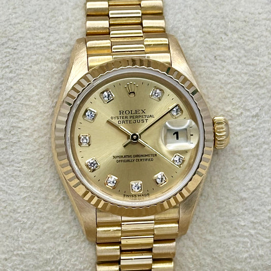 Lady-Datejust 26 Champagne Big Diamond 18K Yellow Gold President Ref 79178 1999