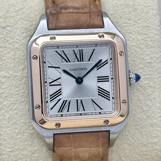 Santos Dumont Silver Romans 18K Rose Gold Bezel W2SA0012