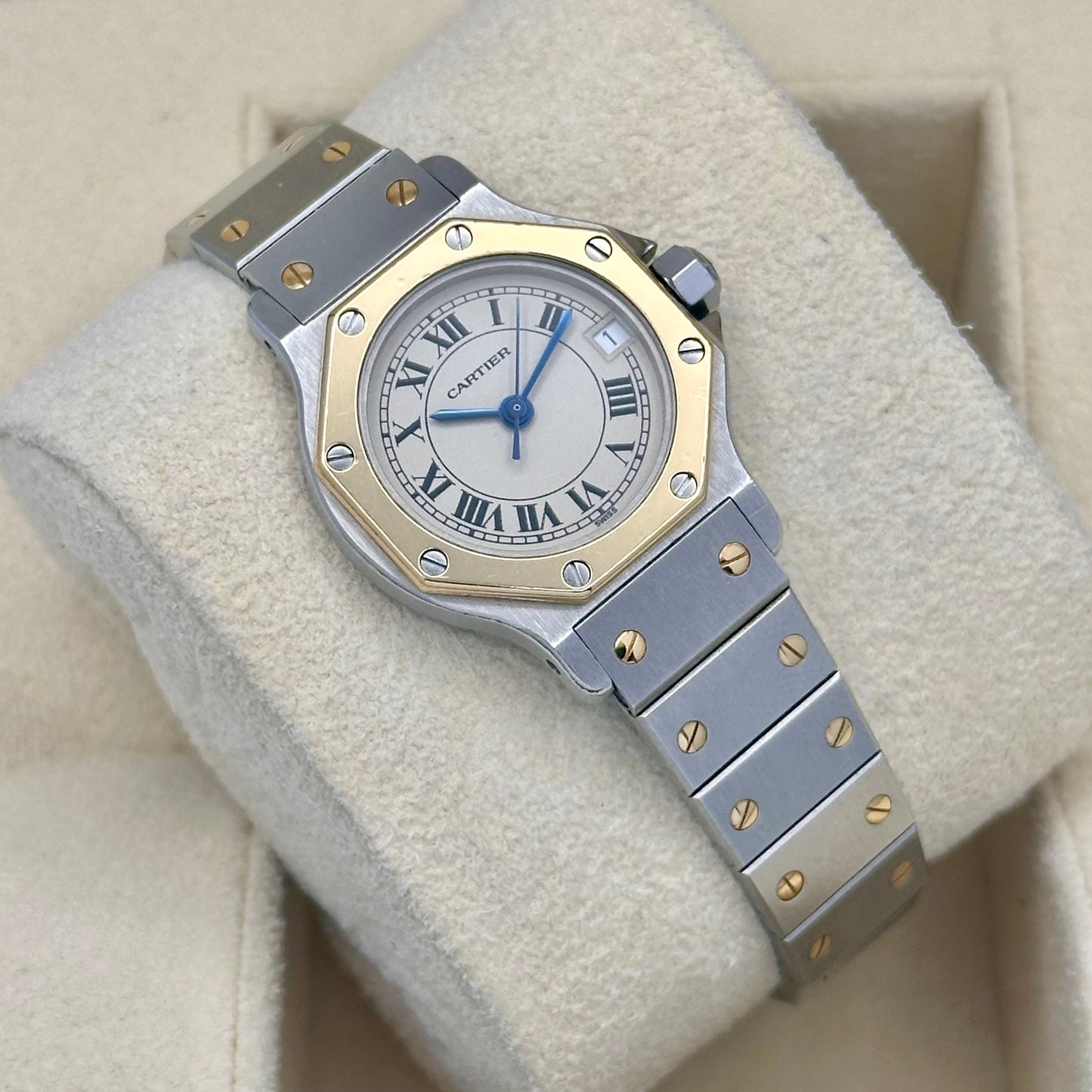 Santos Octagon Small White Romans 18K Yellow Gold Two Tone Ref 187903 1990