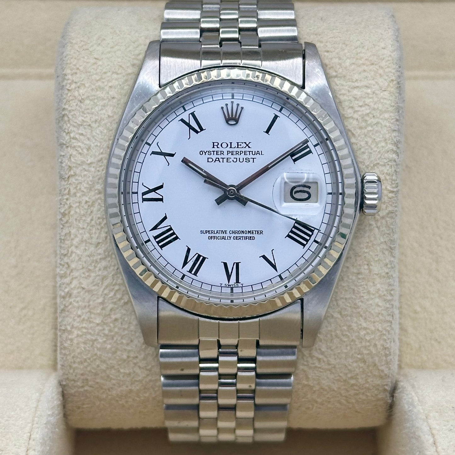 Datejust 36 White Buckley Romans 18K White Gold Ref 1601 1968
