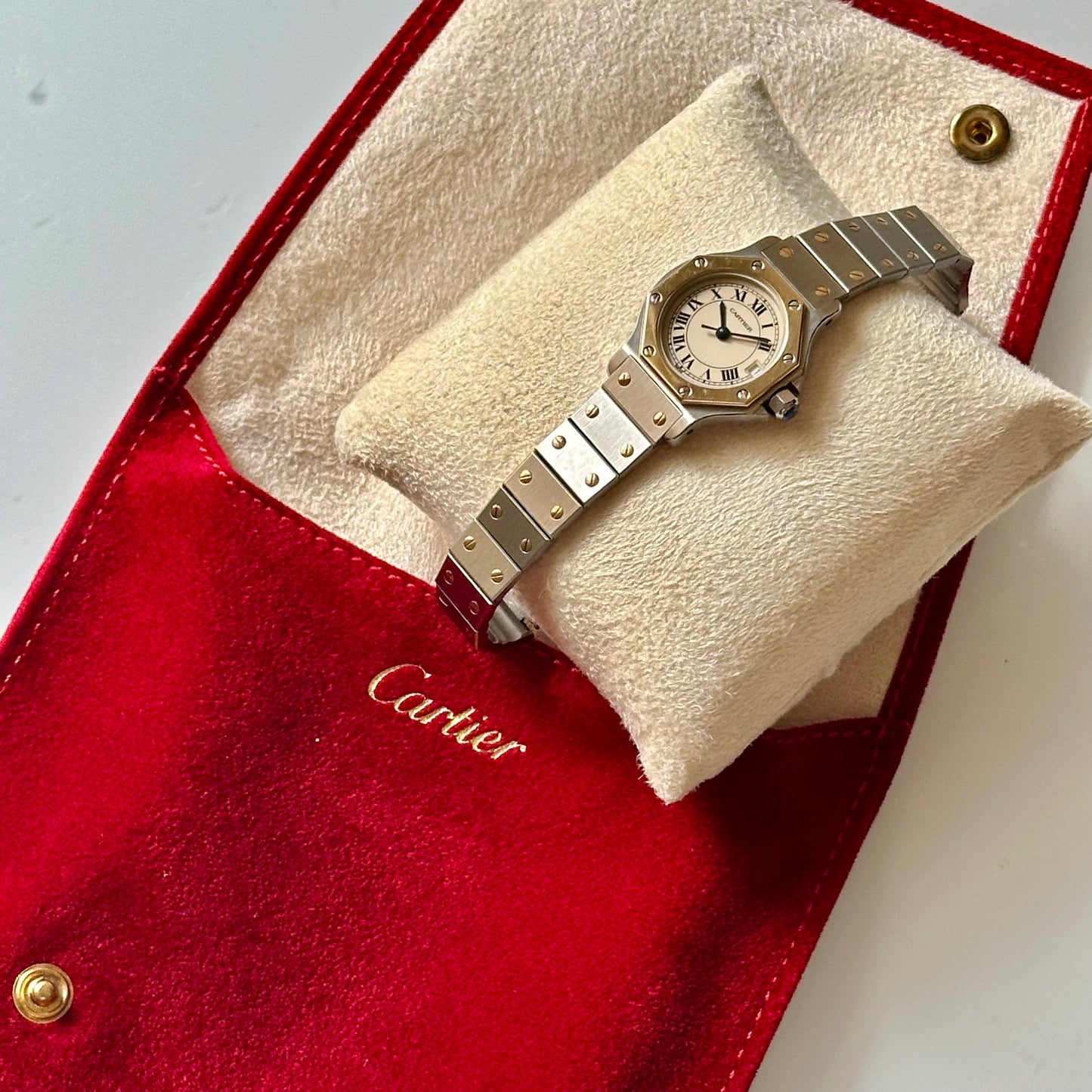 Santos Octagon Small White Romans 18K Yellow Gold Two Tone Ref 187903 1990