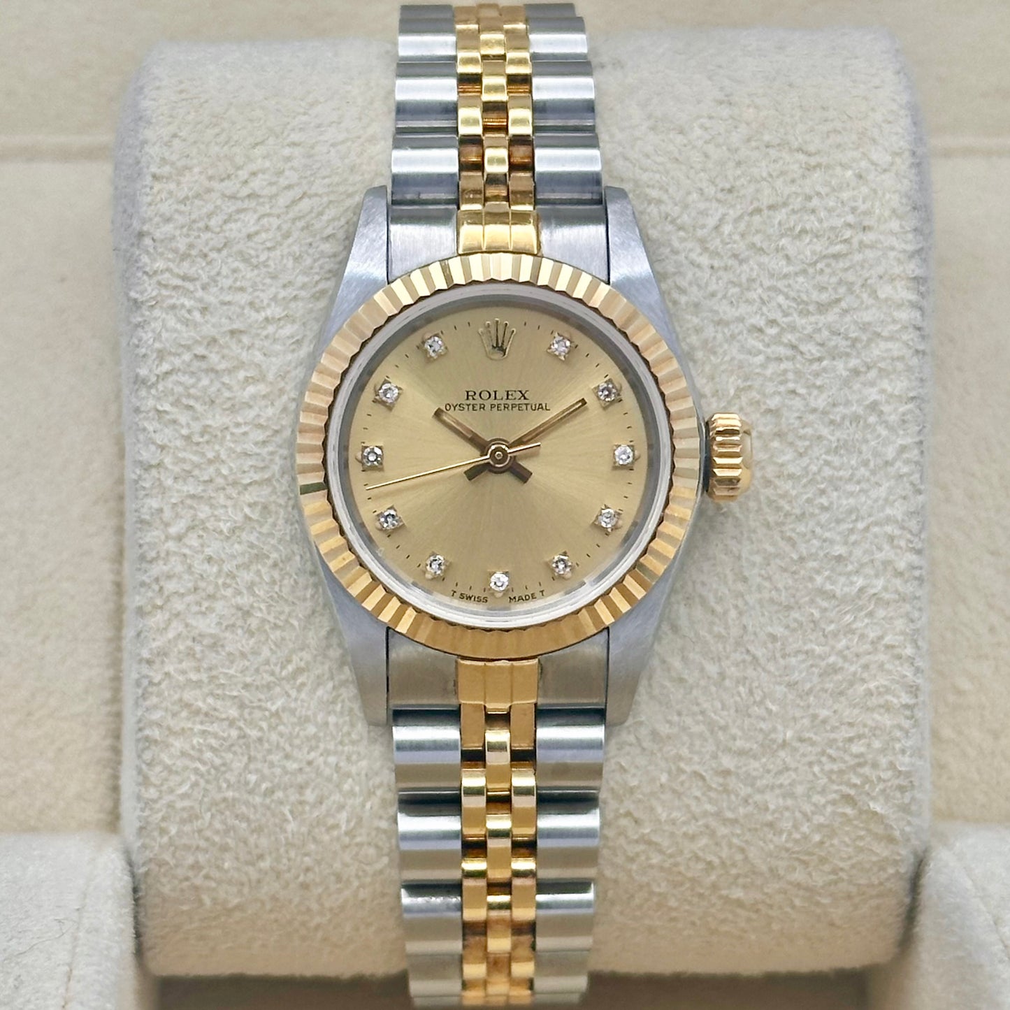 Oyster Perpetual 26 Champagne Diamond Dial 18K Yellow Gold Ref 67193 1991