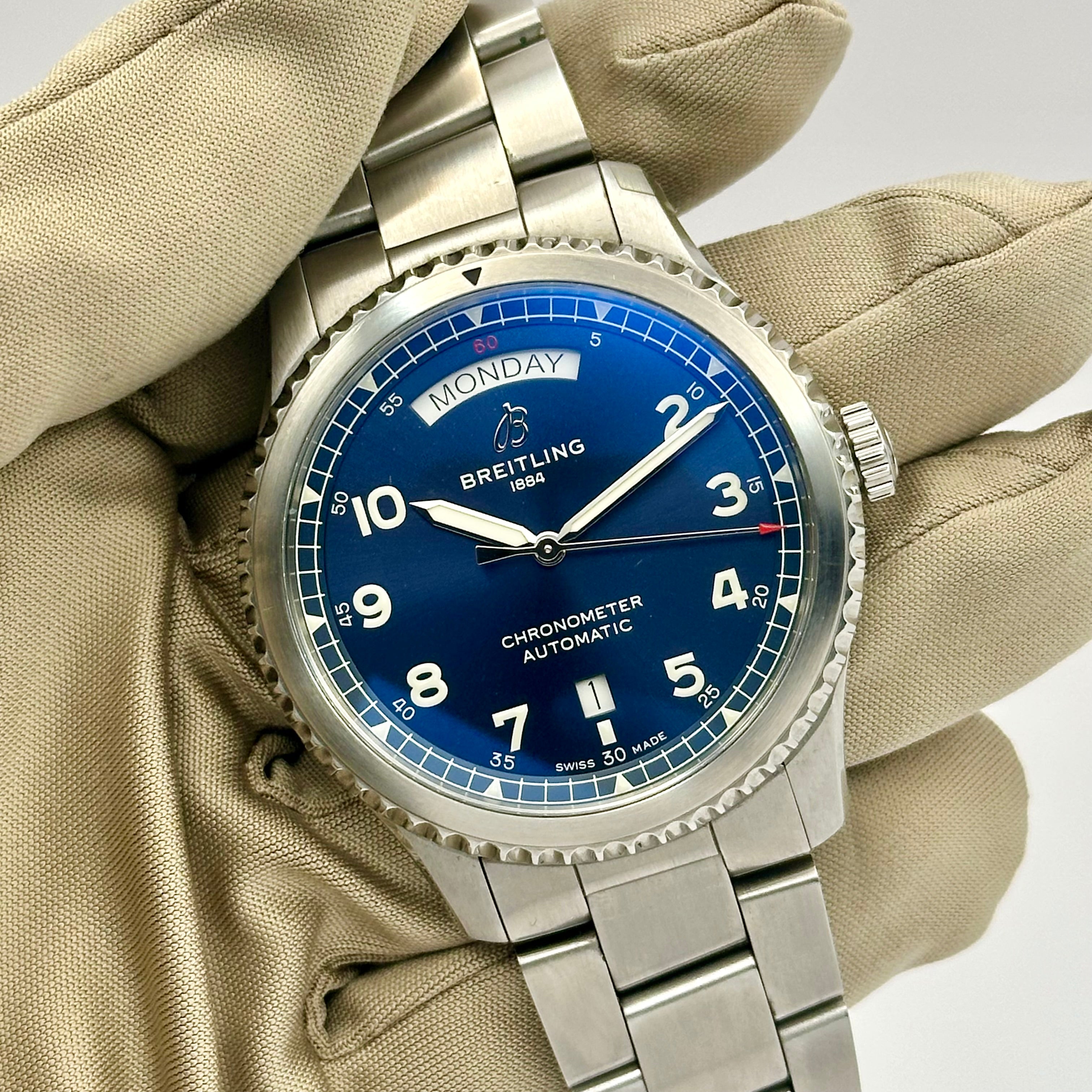 Breitling Navitimer 8 Orologio Automatico Uomo - Quadrante Blu, Cinturino Marrone, Modello A45330101C1X2