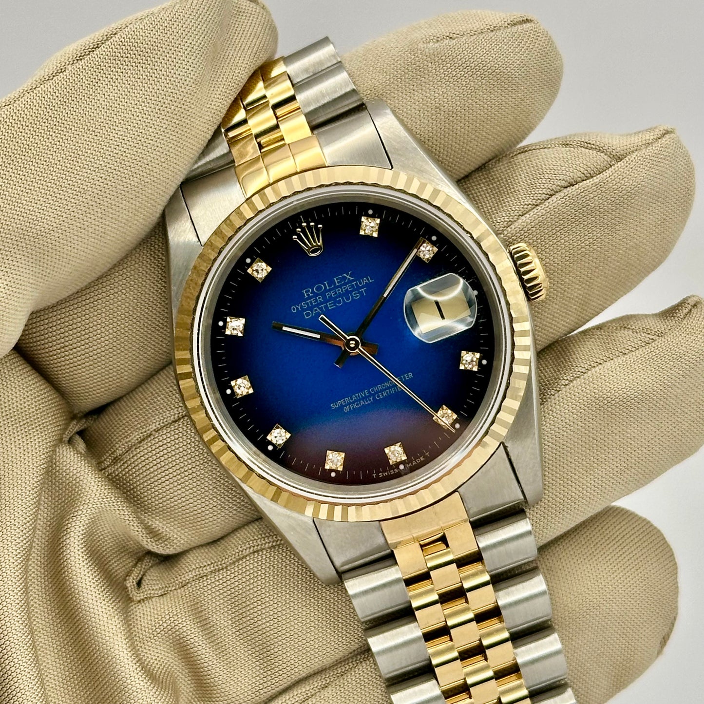 Datejust 36 Blue Vignette Diamond 18K Yellow Gold Ref 16233G 1991