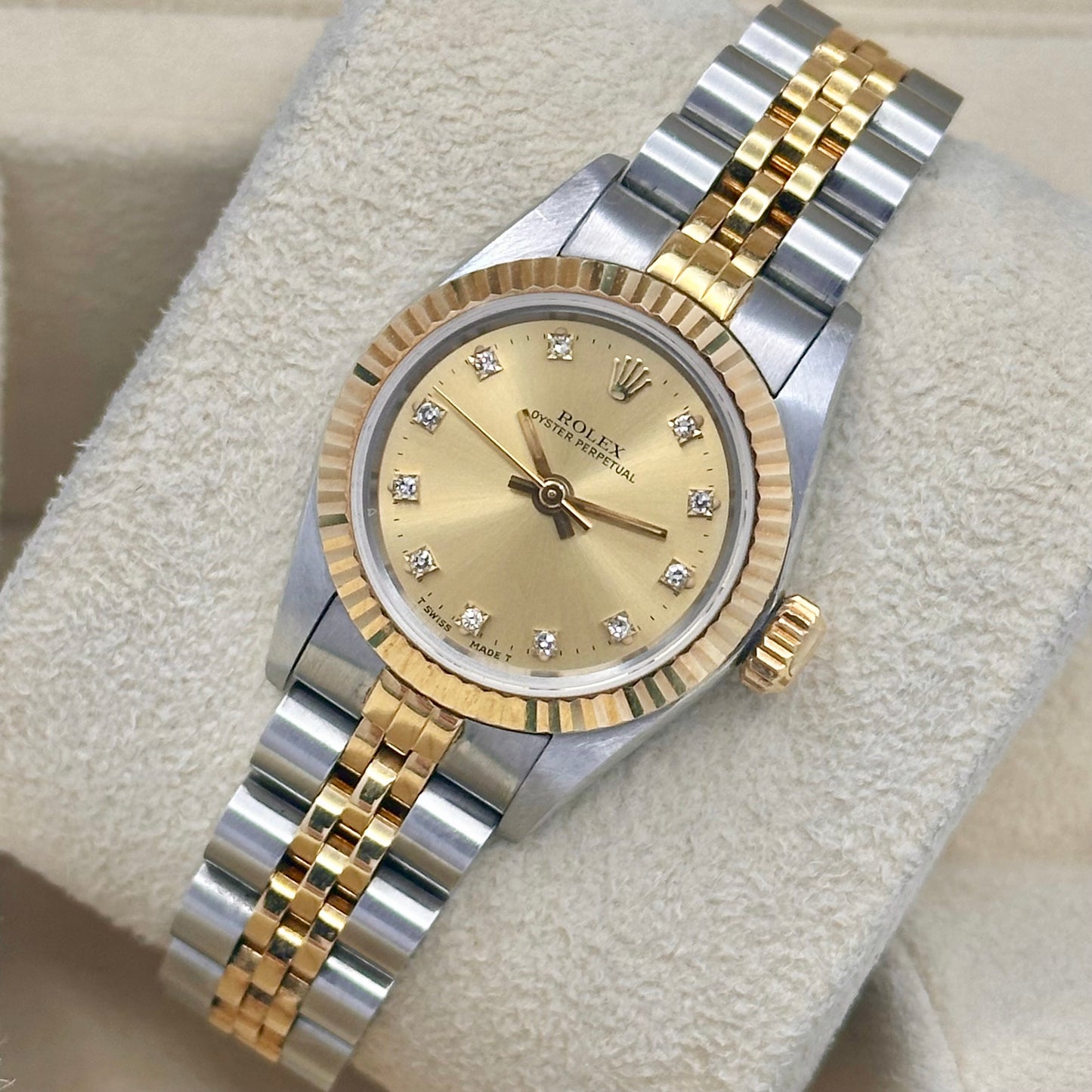 Oyster Perpetual 26 Champagne Diamond Dial 18K Yellow Gold Ref 67193 1991