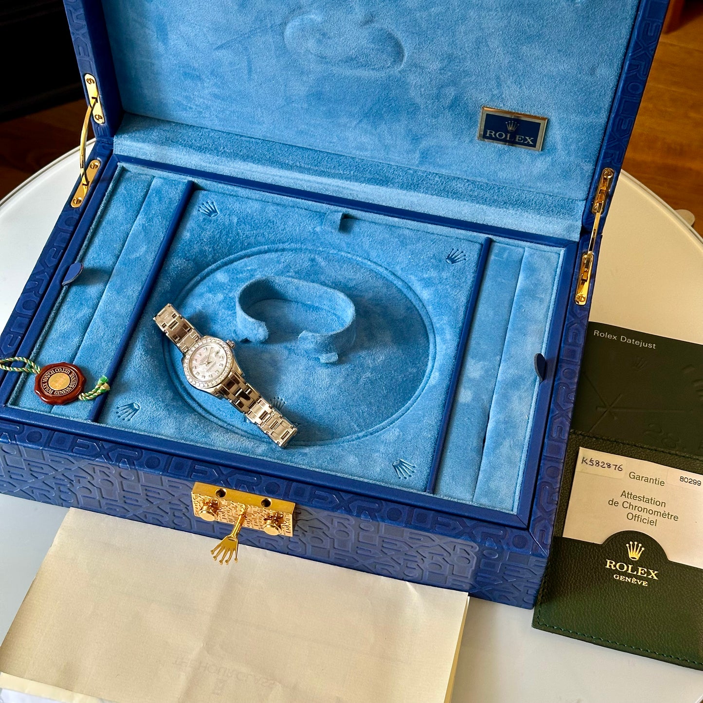 Lady-Datejust 29 Pearlmaster Factory Diamond Bezel MOP Diamond Dial Ref 80299