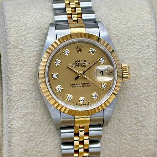 Lady-Datejust 26 Champagne Big Diamond Ref 69173 New Old Stock