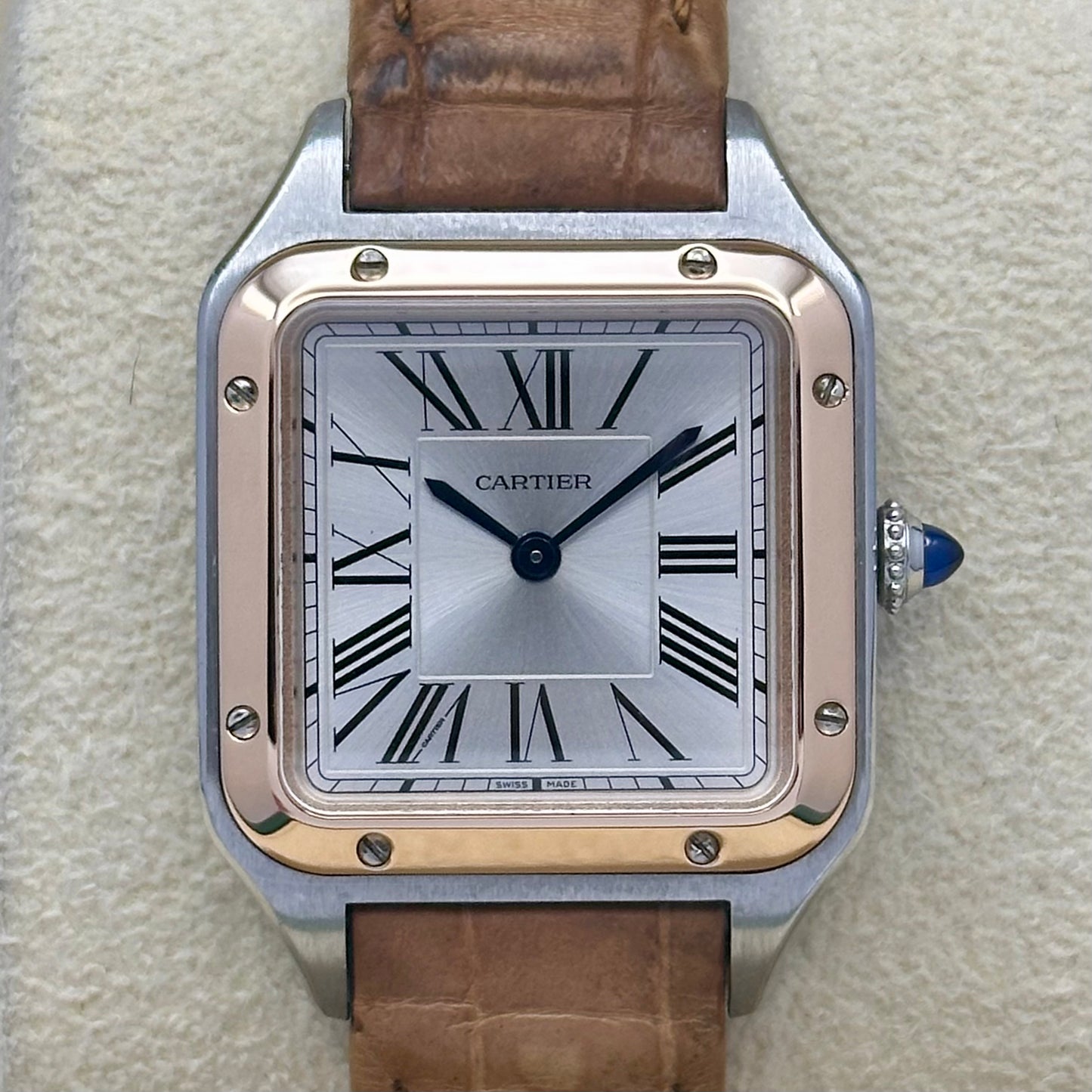 Santos Dumont Silver Romans 18K Rose Gold Bezel W2SA0012