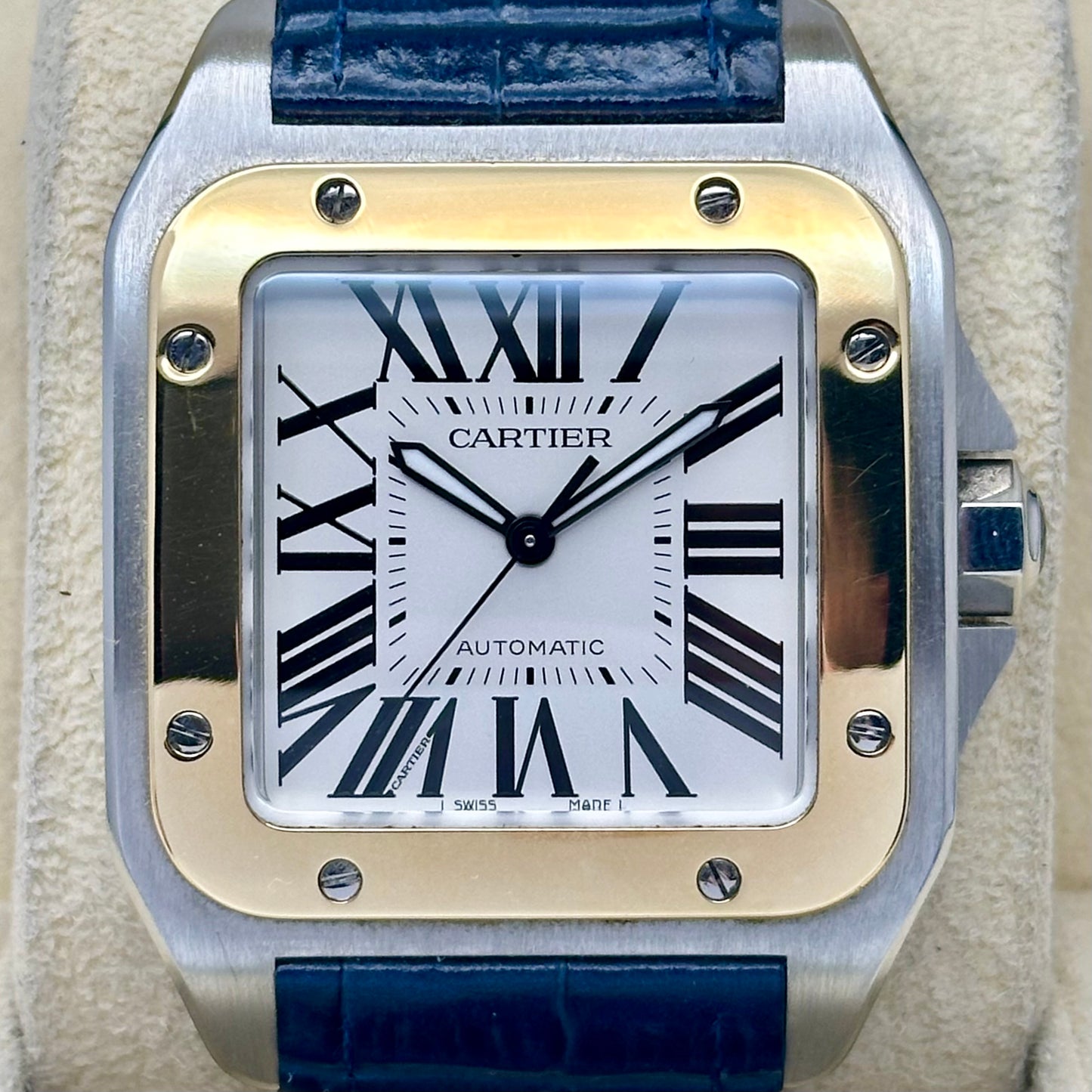 Santos 100 XL Automatic 18K Yellow Gold White Romans Ref 2656