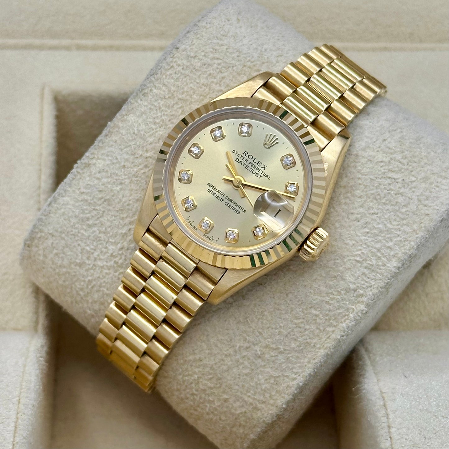 Lady-Datejust 26 Champagne Diamond 18K Yellow Gold President Ref 69178