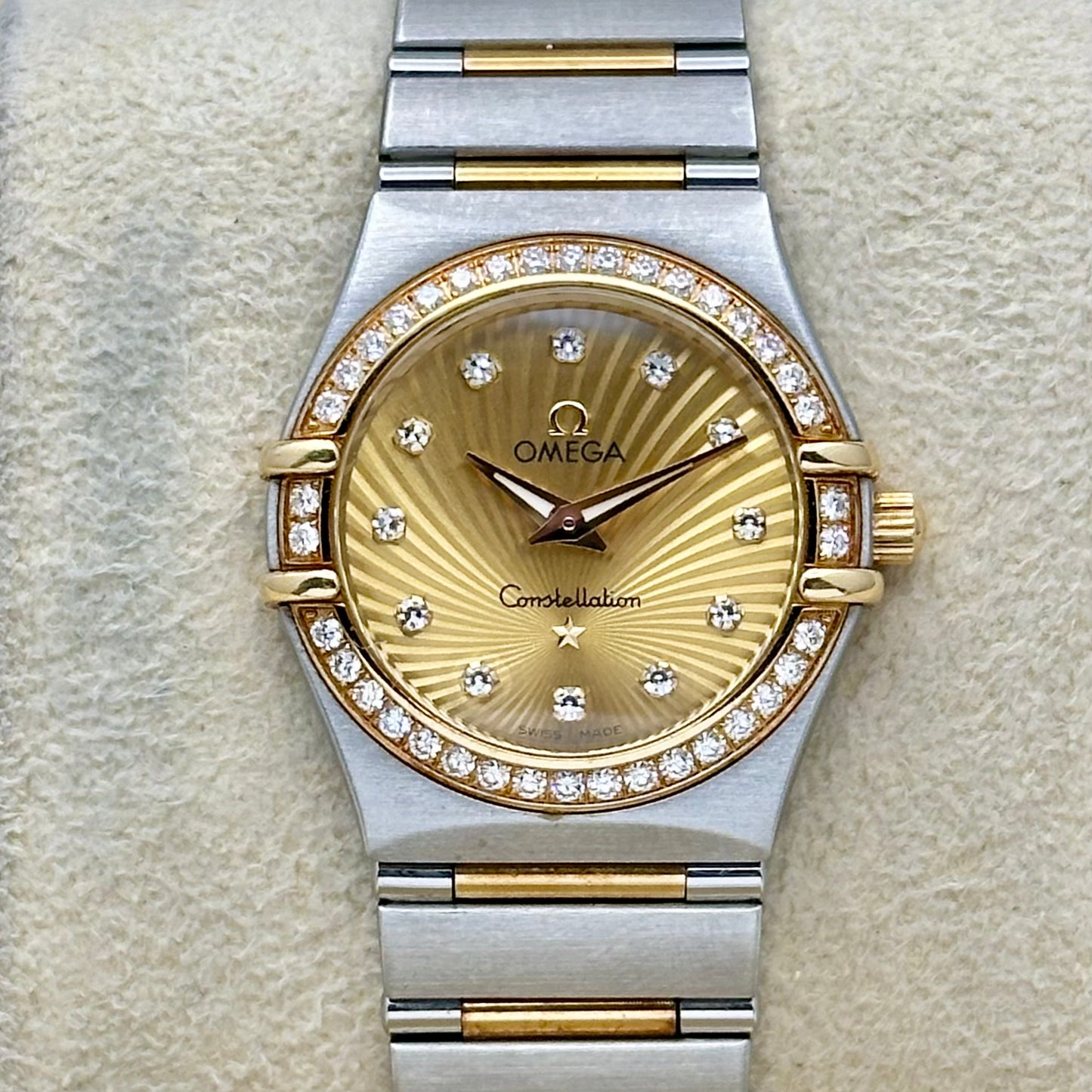 Constellation Ladies Factory Diamond Bezel Yellow Gold Ref 111.25.26.60.58.001