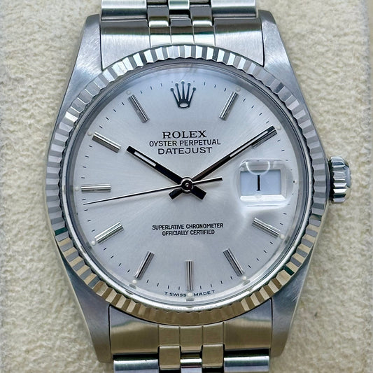 Datejust 36 Sunburst Silver 18K White Gold Ref 16014 1988
