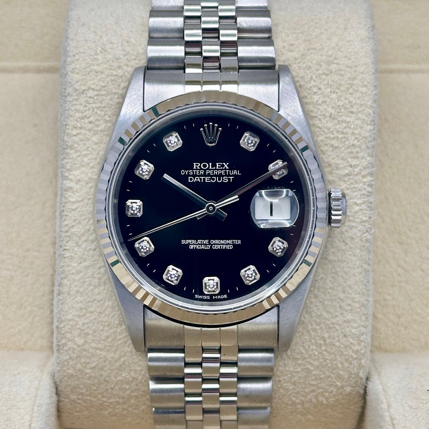 Rolex Datejust 36 Black Diamond Dial Ref 16234G 2003