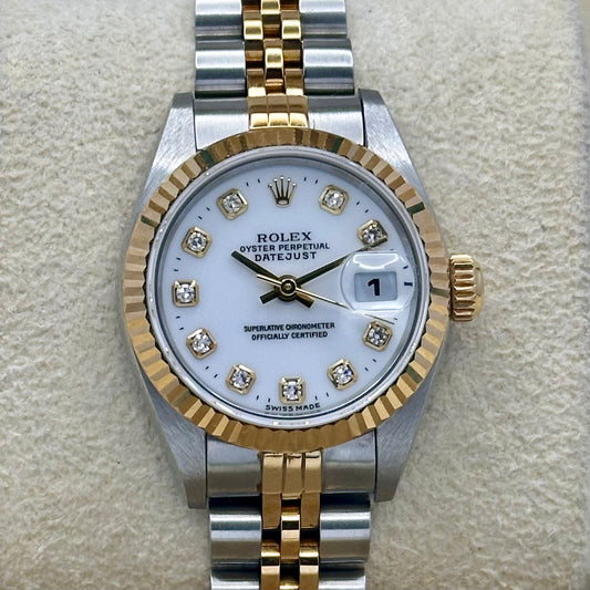 Lady-Datejust 26 White Big Diamond Dial 18K Yellow Gold Ref 69173G 1996