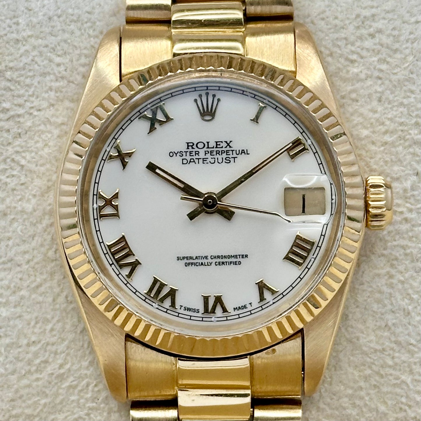 Datejust 31 White Romans 18K Yellow Gold Presidential Ref 6824 1979